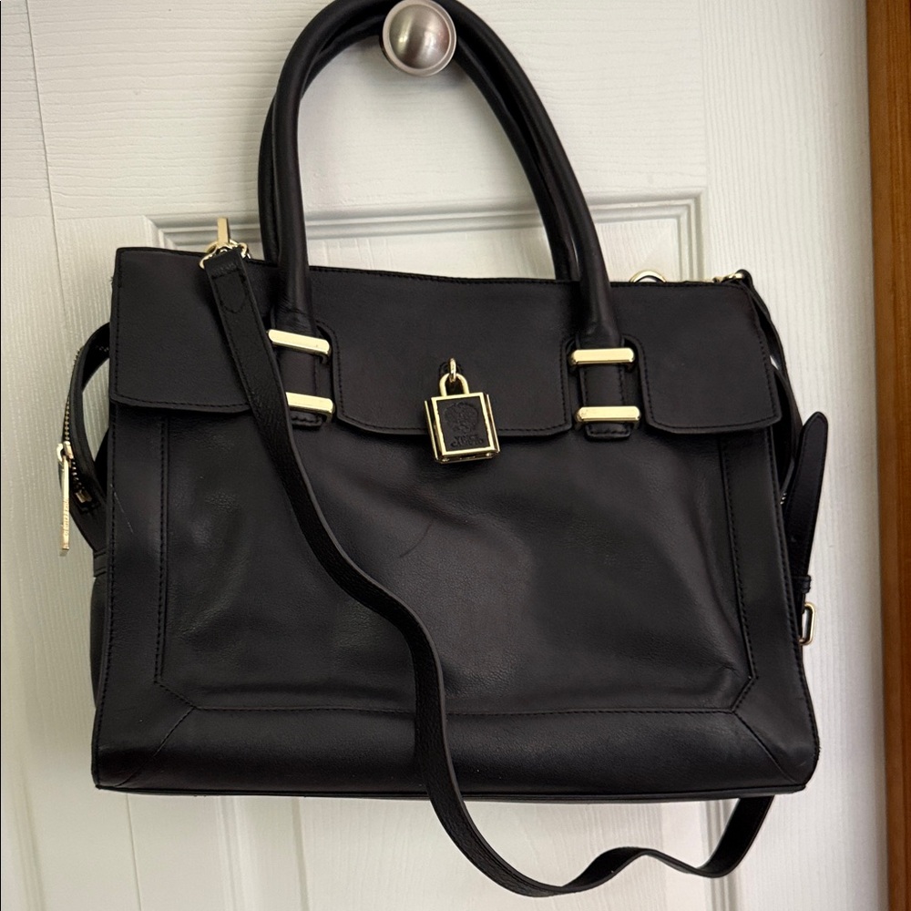 Vince Camuto Black Satchel with Gold Accents